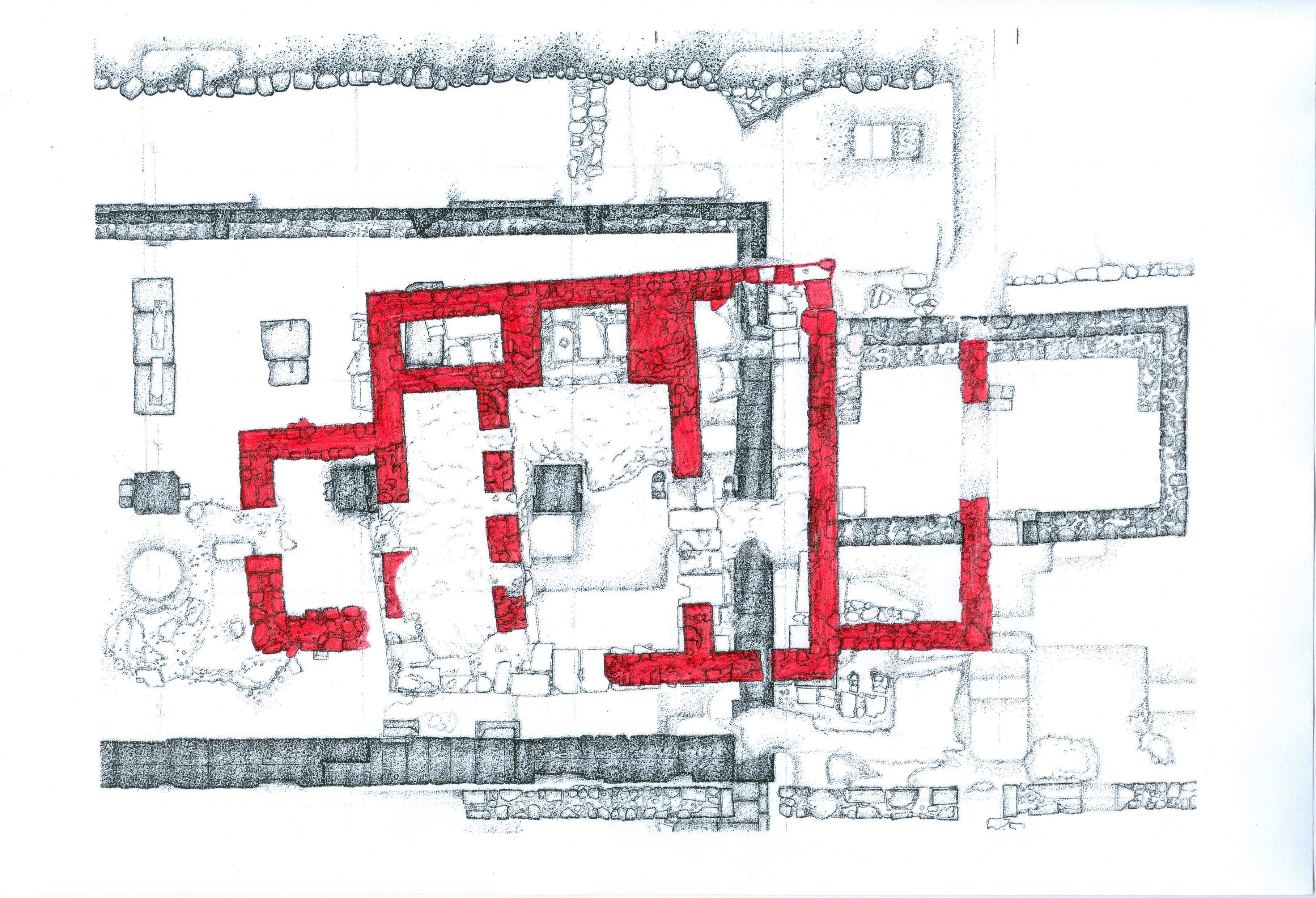 Partial plan of the Western Hill with the Byzantine Industrial Complex shaded red.